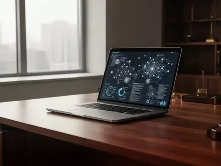 Ein moderner, aufgeräumter Arbeitsplatz in einer Anwaltskanzlei mit einem Laptop, auf dem komplexe Dokumentenstrukturen zu sehen sind. - Foto: über boerse-global.de