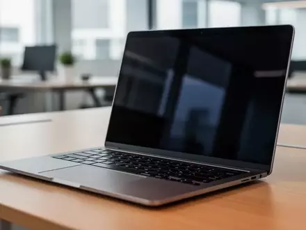 Ein moderner Laptop mit ARM-Architektur steht auf einem Schreibtisch mit ausgeschaltetem Bildschirm. - Foto: über boerse-global.de