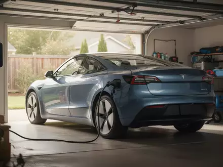 Ein Elektro-Dienstwagen, der an einer privaten Wallbox in einer Garage geladen wird. - Foto: über boerse-global.de