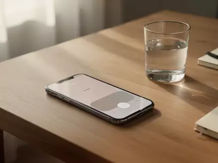 Ein minimalistisch gestalteter Schreibtisch mit einem Smartphone, einem Glas Wasser und einem Notizbuch im natürlichen Tageslicht. - Foto: über boerse-global.de