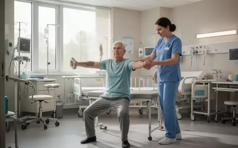 Eine Patientin führt während einer physiotherapeutischen Behandlung in einem modernen Krankenhaus Bewegungsübungen aus. - Foto: über boerse-global.de