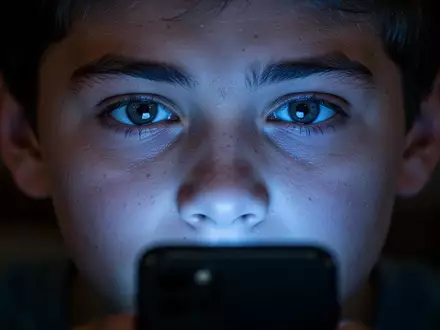 Eine junge Person blickt konzentriert auf den Bildschirm eines Smartphones in einem abgedunkelten Raum. - Foto: über boerse-global.de