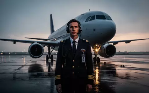 Ein Pilot in Uniform steht bei Dämmerung vor einem Verkehrsflugzeug auf dem Rollfeld eines Flughafens. - Foto: über boerse-global.de