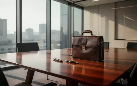 Ein minimalistischer Konferenztisch in einem modernen Büro mit einer Aktentasche und einem Füllfederhalter. - Foto: über boerse-global.de