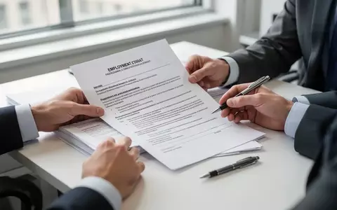 Hände beim Prüfen eines Arbeitsvertrags an einem aufgeräumten Schreibtisch bei Tageslicht. - Foto: über boerse-global.de