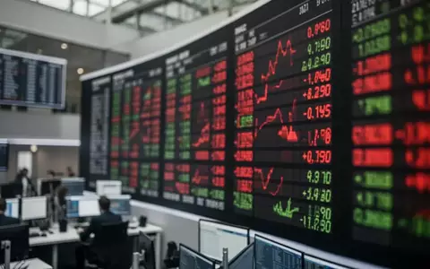 Blick auf ein modernes Börsenparkett mit unscharfen Lichtsignalen, die eine angespannte Marktstimmung symbolisieren. - Foto: über boerse-global.de