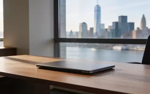 Ein minimalistischer, moderner Schreibtisch in einem hellen Büro mit Blick auf eine Finanzdistrikt-Skyline. - Foto: über boerse-global.de