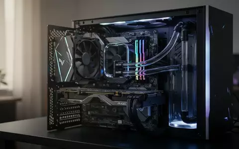 Ein moderner Gaming-PC mit beleuchteter Hardware in einem abgedunkelten Raum, Fokus auf Grafikkarte und Kühlsystem. - Foto: über boerse-global.de