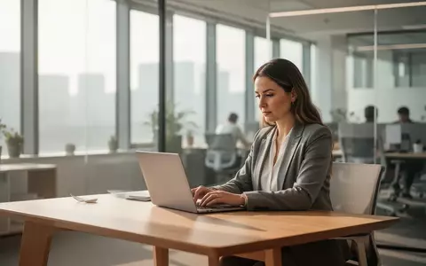 Eine Personalmanagerin arbeitet an einem modernen Schreibtisch in einem hellen, professionellen Büro. - Foto: über boerse-global.de