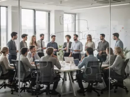 Ein Team in einem modernen Büro bei einem Workshop zur Organisationsentwicklung in einer hellen, professionellen Arbeitsumgebung. - Foto: über boerse-global.de