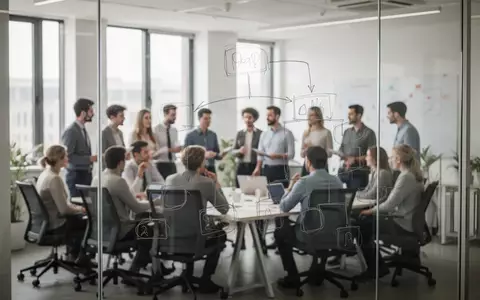 Ein Team in einem modernen Büro bei einem Workshop zur Organisationsentwicklung in einer hellen, professionellen Arbeitsumgebung. - Foto: über boerse-global.de