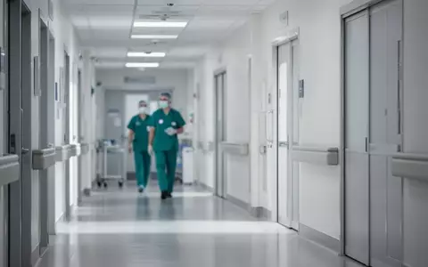 Ein steriler, hell beleuchteter Krankenhausflur mit einem medizinischen Mitarbeiter im unscharfen Hintergrund. - Foto: über boerse-global.de