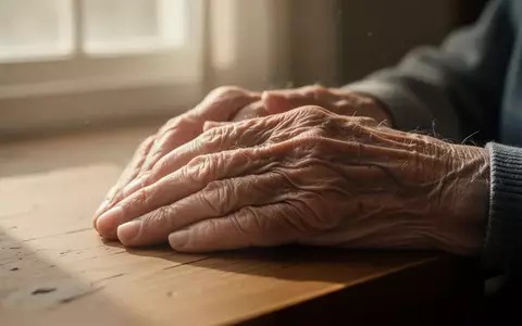Nahaufnahme der Hände eines älteren Menschen, die sanft auf einer Holzoberfläche ruhen, in weichem, natürlichem Licht. - Foto: über boerse-global.de