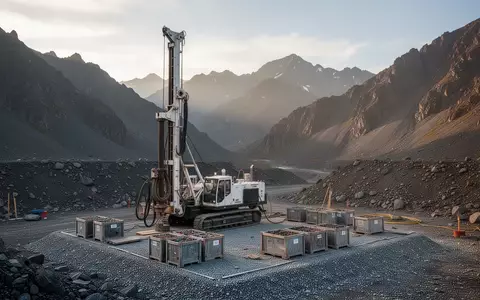 Ein Bohrgerät auf einem abgelegenen Bergbaugelände in einer bergigen Landschaft während des goldenen Lichts. - Foto: über boerse-global.de