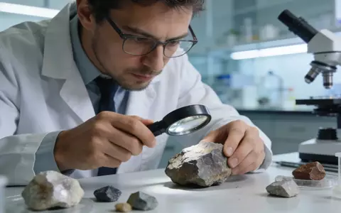 Geologe untersucht eine Gesteinsprobe in einem modernen Labor. - Foto: über boerse-global.de