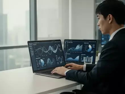 Ein moderner, minimalistischer Büroarbeitsplatz in einem High-Tech-Unternehmen mit einem Mitarbeiter am Laptop. - Foto: über boerse-global.de