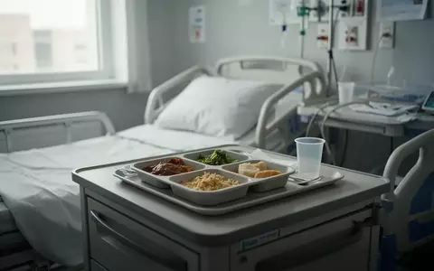 Ein unberührtes Essens-Tablett auf dem Nachttisch in einem Krankenhauszimmer. - Foto: über boerse-global.de