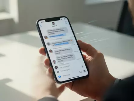 Eine Person hält ein Smartphone in einer hellen Büroumgebung, während sie einen Chat-Dienst nutzt. - Foto: über boerse-global.de