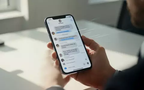 Eine Person hält ein Smartphone in einer hellen Büroumgebung, während sie einen Chat-Dienst nutzt. - Foto: über boerse-global.de