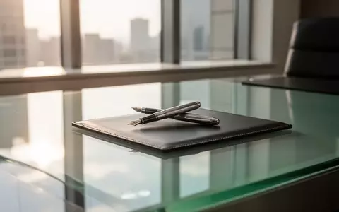 Ein moderner Schreibtisch in einem hellen Büro mit einem Füllfederhalter auf einem Notizblock bei Tageslicht. - Foto: über boerse-global.de