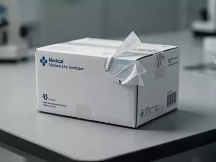 Eine Arzneimittelpackung mit einem teilweise abgelösten manipulationssicheren Siegel auf einem Labortisch. - Foto: über boerse-global.de