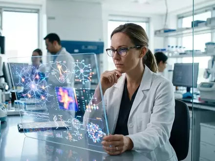 Medizinforscher bei der Analyse komplexer Gesundheitsdaten an einem modernen digitalen Bildschirm in einem Labor. - Foto: über boerse-global.de