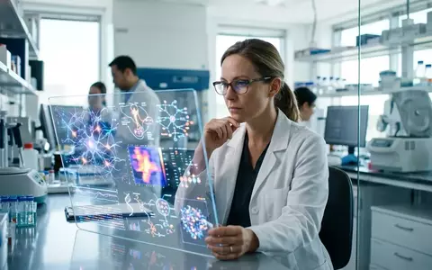 Medizinforscher bei der Analyse komplexer Gesundheitsdaten an einem modernen digitalen Bildschirm in einem Labor. - Foto: über boerse-global.de