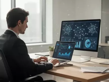 Eine Person arbeitet an einem modernen Laptop in einem hellen, professionellen Büro mit Fokus auf digitale Zusammenarbeit. - Foto: über boerse-global.de