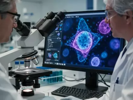Wissenschaftler bei der Untersuchung von Immunzellen unter einem modernen Mikroskop in einem Labor. - Foto: über boerse-global.de