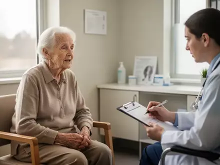 Ein Arzt im Gespräch mit einem älteren Patienten in einer hellen, modernen Arztpraxis. - Foto: über boerse-global.de