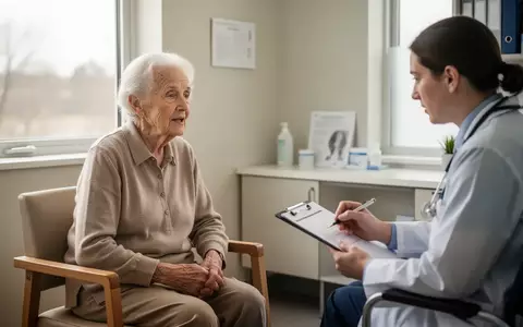 Ein Arzt im Gespräch mit einem älteren Patienten in einer hellen, modernen Arztpraxis. - Foto: über boerse-global.de