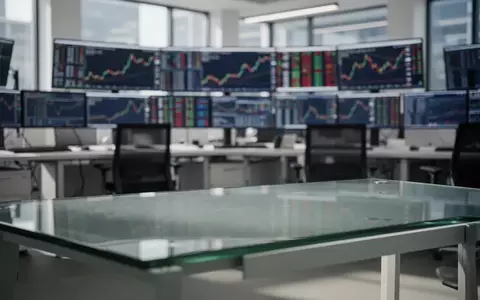Moderne Finanzbüroumgebung mit verschwommenen Aktienkursdiagrammen auf Monitoren im Hintergrund. - Foto: über boerse-global.de