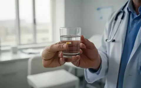 Eine medizinische Fachkraft hält in einer hellen Arztpraxis eine Supplement-Kapsel und ein Glas Wasser bereit. - Foto: über boerse-global.de