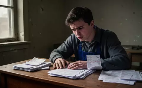 Ein erschöpfter Auszubildender sitzt nachdenklich an einem Schreibtisch mit Dokumenten in einer spärlich eingerichteten Wohnung. - Foto: über boerse-global.de