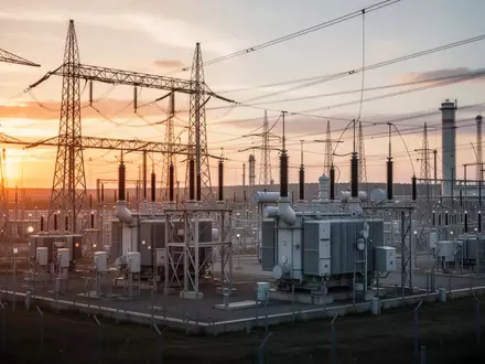 Moderne industrielle Anlage zur Verarbeitung von Seltenen Erden mit Hochspannungs-Strominfrastruktur bei Sonnenuntergang - Foto: über boerse-global.de