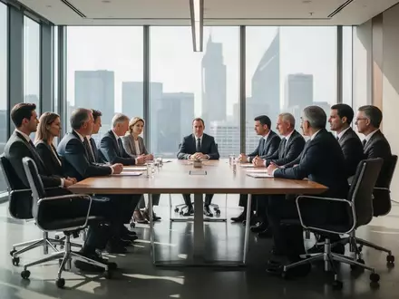 Professionelle Büroumgebung mit Business-Meeting an einem Konferenztisch bei natürlichem Tageslicht. - Foto: über boerse-global.de