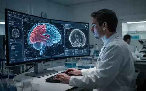 Ein Neurowissenschaftler untersucht eine 3D-Gehirnaufnahme an einem Monitor in einem modernen medizinischen Forschungslabor. - Foto: über boerse-global.de