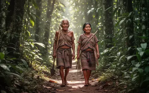 Ein älteres indigenes Paar geht gemeinsam auf einem schmalen Pfad durch den bolivianischen Regenwald. - Foto: über boerse-global.de