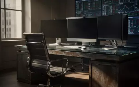Ein leerer, professioneller Arbeitsplatz in einem modernen Büro mit gedimmter Beleuchtung. - Foto: über boerse-global.de
