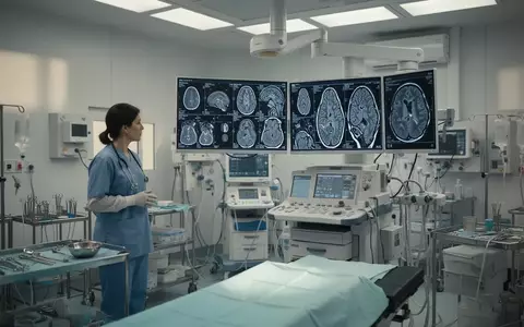 Ein Arzt betrachtet hochauflösende MRT-Gehirnscans an einer medizinischen Konsole in einem modernen Operationssaal. - Foto: über boerse-global.de
