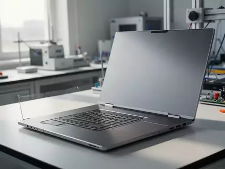 Ein hochwertiger Laptop auf einem modernen Schreibtisch in einem technischen Labor bei natürlichem Licht. - Foto: über boerse-global.de