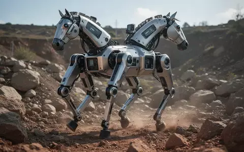 Ein vierbeiniger Roboter im Pferde-Design bei der Testfahrt in unwegsamem Gelände. - Foto: über boerse-global.de