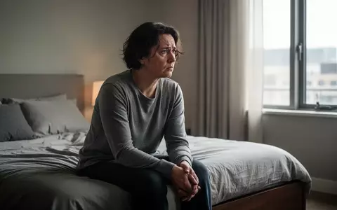 Eine erschöpfte Person sitzt nachdenklich am Bettrand in einem hellen Schlafzimmer. - Foto: über boerse-global.de