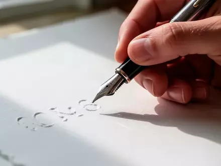 Nahaufnahme einer Hand, die einen Füllfederhalter über einem Blatt Papier hält, während sie konzentriert schreibt. - Foto: über boerse-global.de