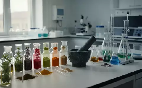 Laborausstattung mit verschiedenen Pflanzenextrakten und Messgeräten auf einem Labortisch. - Foto: über boerse-global.de