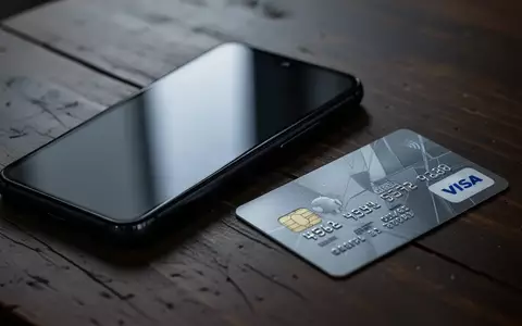 Ein modernes Android-Smartphone liegt neben einer Kreditkarte auf einem dunklen Holztisch, symbolisch für die NFC-Sicherheitsbedrohung. - Foto: über boerse-global.de