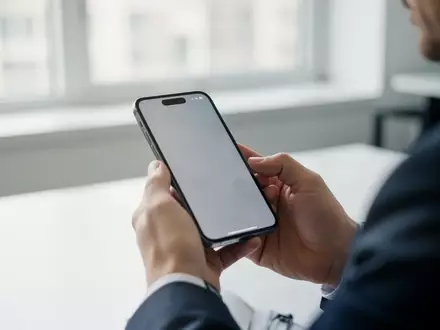 Person hält ein modernes Smartphone in einem hellen Büro, Fokus auf die mobile Nutzung von Produktivitätssoftware. - Foto: über boerse-global.de