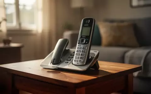 Ein schnurloses Telefon auf einem Holztisch in einem hellen, wohnlichen Zimmer. - Foto: über boerse-global.de