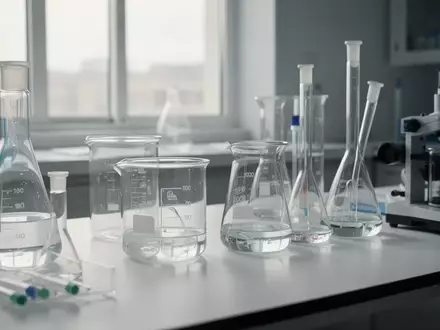 Laborausstattung mit Glasbechern und medizinischen Geräten in einer hellen, professionellen Laborumgebung. - Foto: über boerse-global.de