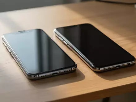 Zwei moderne Smartphones liegen nebeneinander auf einem Holztisch, bereit für die Datenmigration. - Foto: über boerse-global.de
